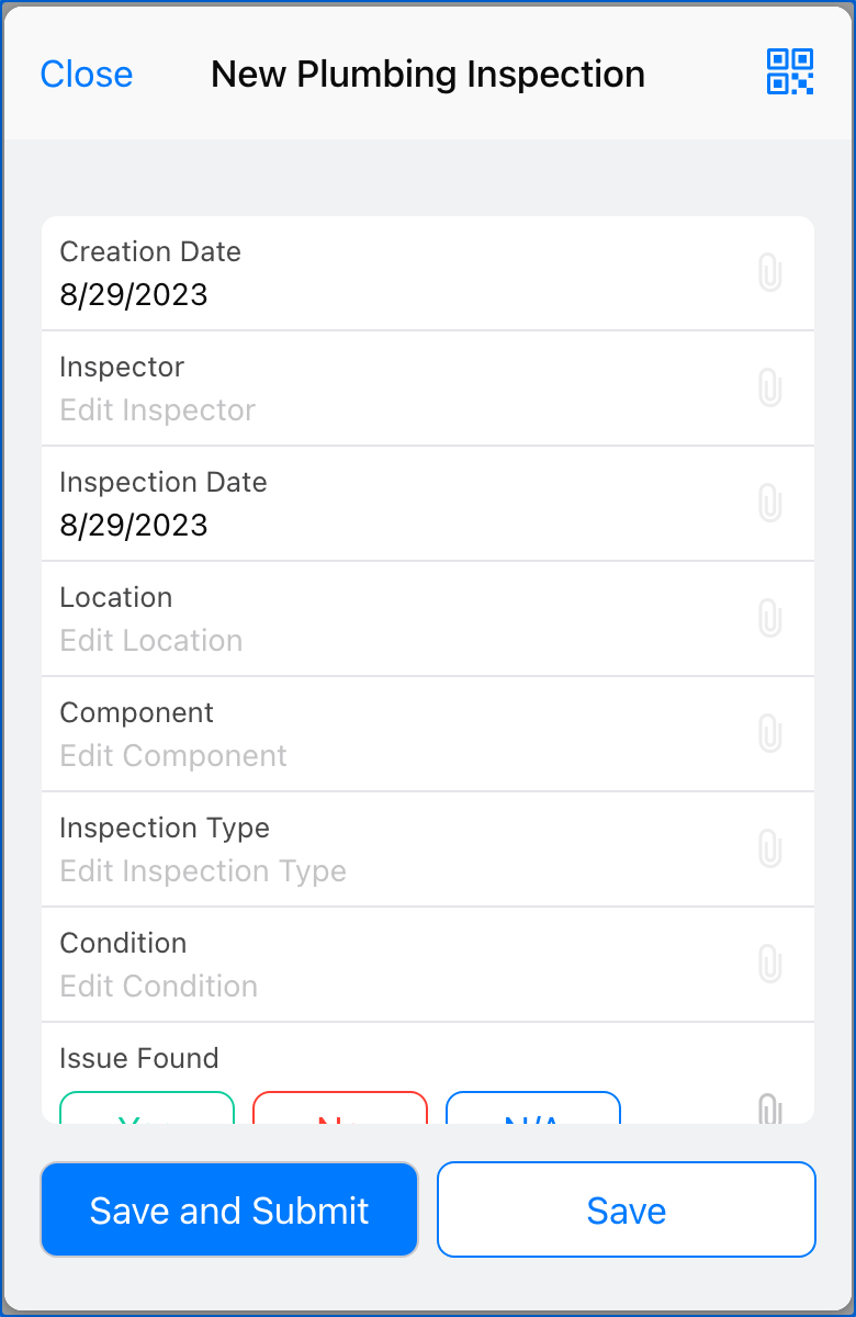 Image of a Plumbing Inspection form